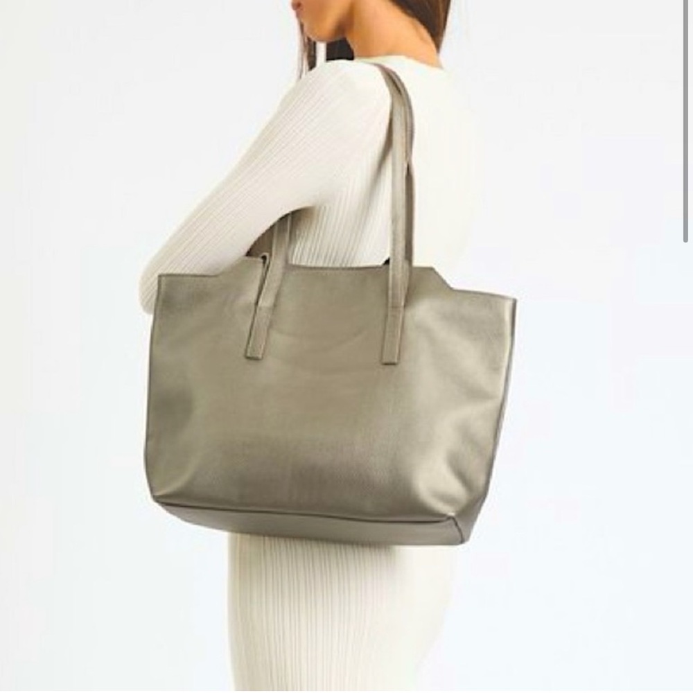 M.I.L.A. Pebble Leather Amber Tote Handbag in Silver